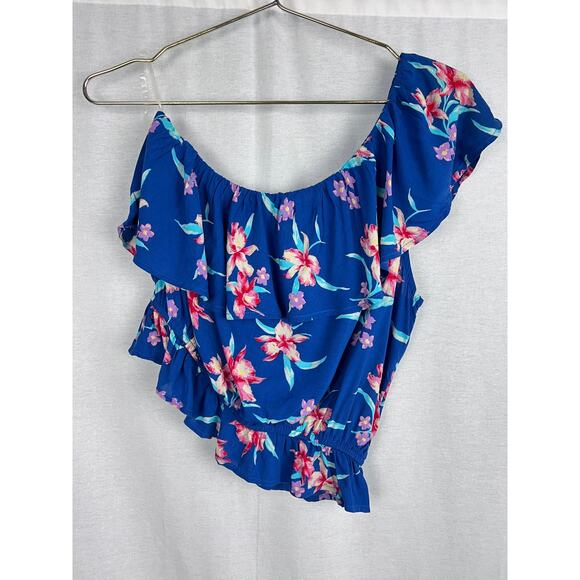 American Eagle Top One Shoulder Ruffle Tank Tropical Hawaiian Summer Vacation - Picture 1 of 4